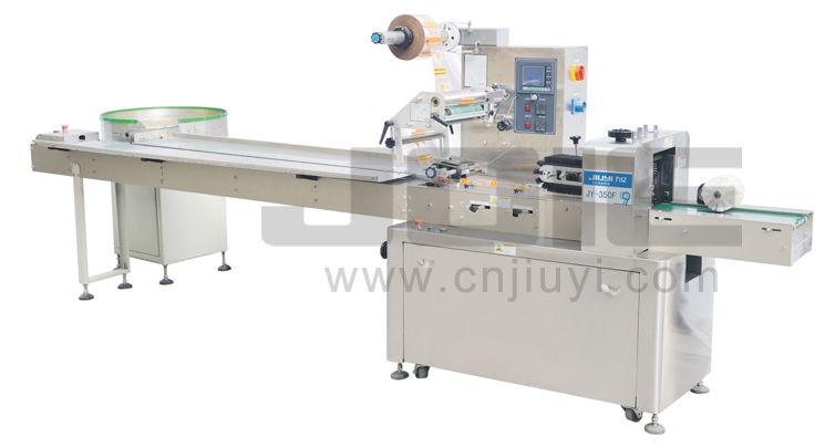 JY-350F Flow wrapping machine with automatic feeder (Special for bearing and tapes) 